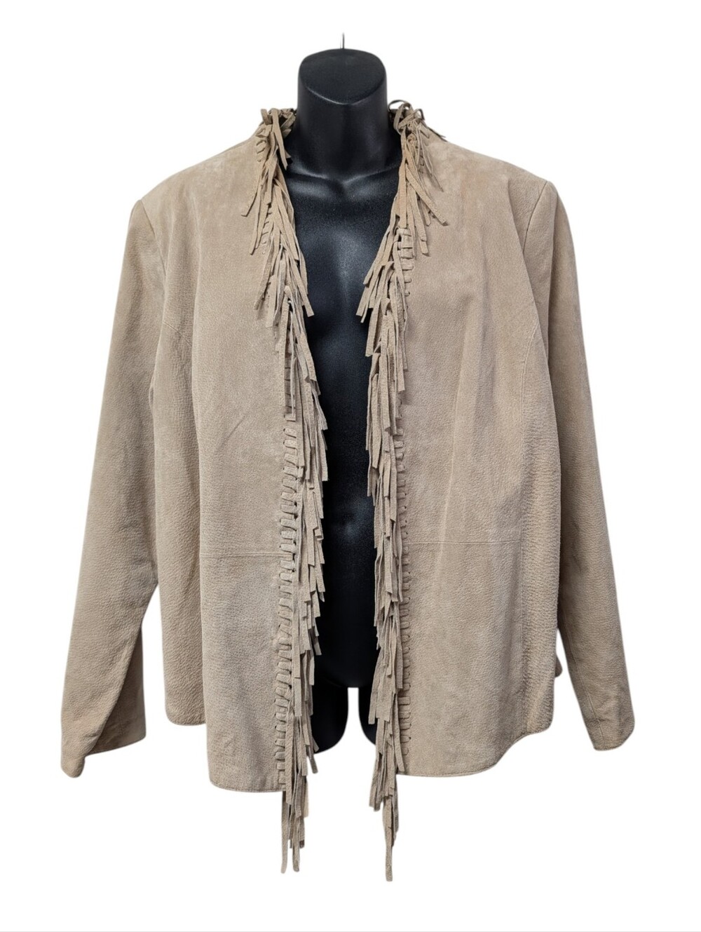 Dialogue Beige Suede Leather Fringe Jacket Womens Size L Western Boho Tassel